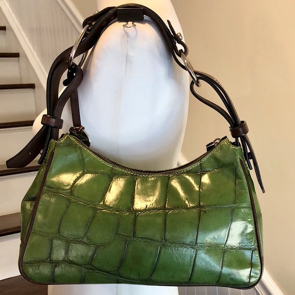 DOONEY & BOURKE Green Croc Embossed Leather Hobo Shoulder Bag Top Zip Closure - Picture 3 of 15